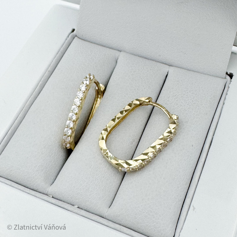 Žluté zlato náušnice obdélníky se zirkony